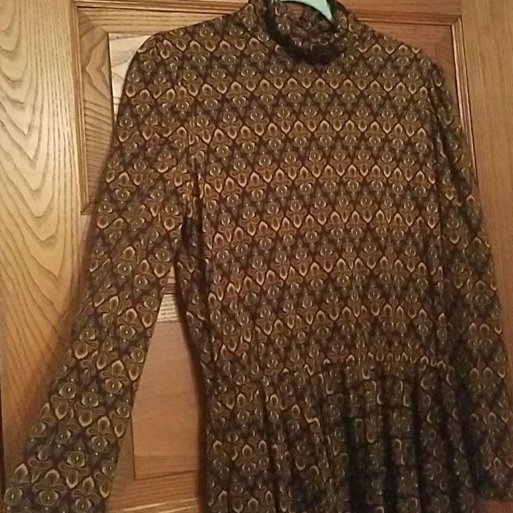 Vintage Long Sleeve Patterned Dress Medium